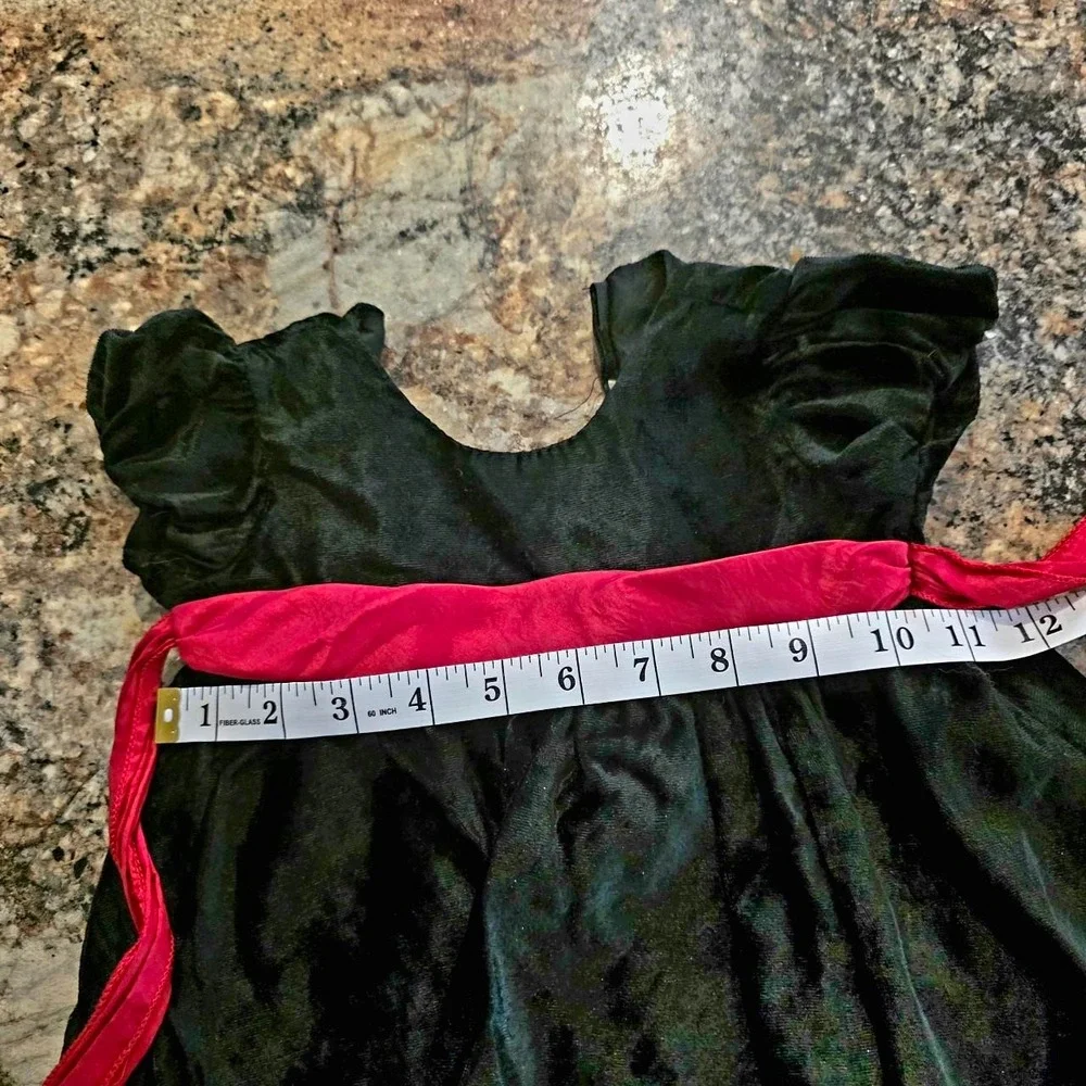 Unbranded Black Velvet Dress. Red Ribbon. Girl Dress. Size 12 -24 Months